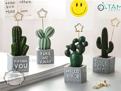 Chậu xương rồng giả mini có kẹp giấy note để bàn số 93